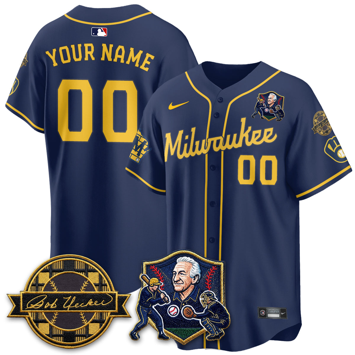 MIL Bob Uecker - 54 Seasons for Brewers' Vapor Custom Limited Gold Jersey - All Stitched