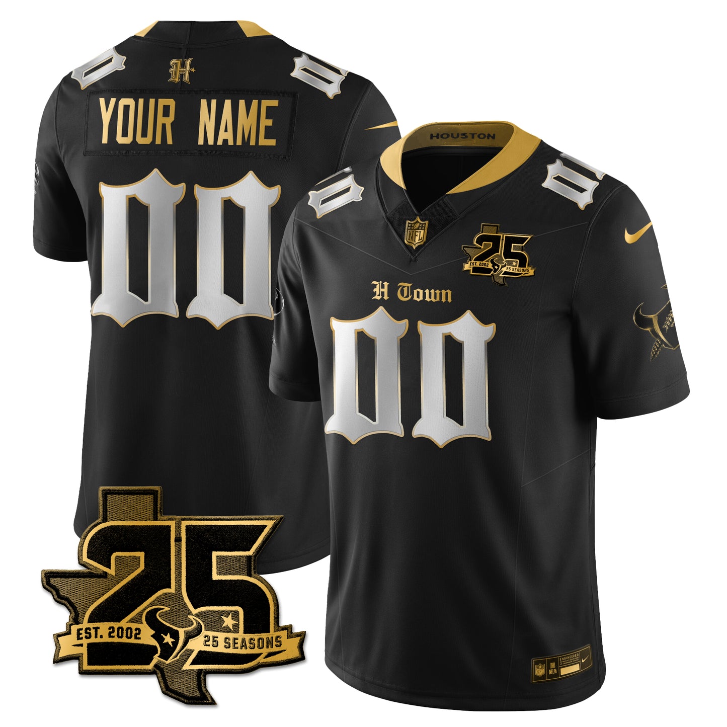 HOU 25th Seasons in 2026 Gothic Vapor Gold Edition Custom Limited Jersey - All Stitched