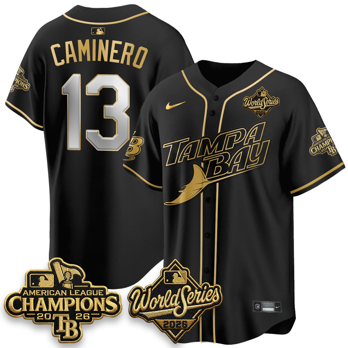 TB 2026 AL Champions Black Gold Edition Vapor Jersey V2- Stitched