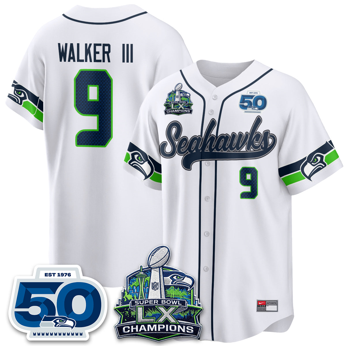Seattle Seahawks SB LX Champs Vapor Baseball Jersey - Stitch