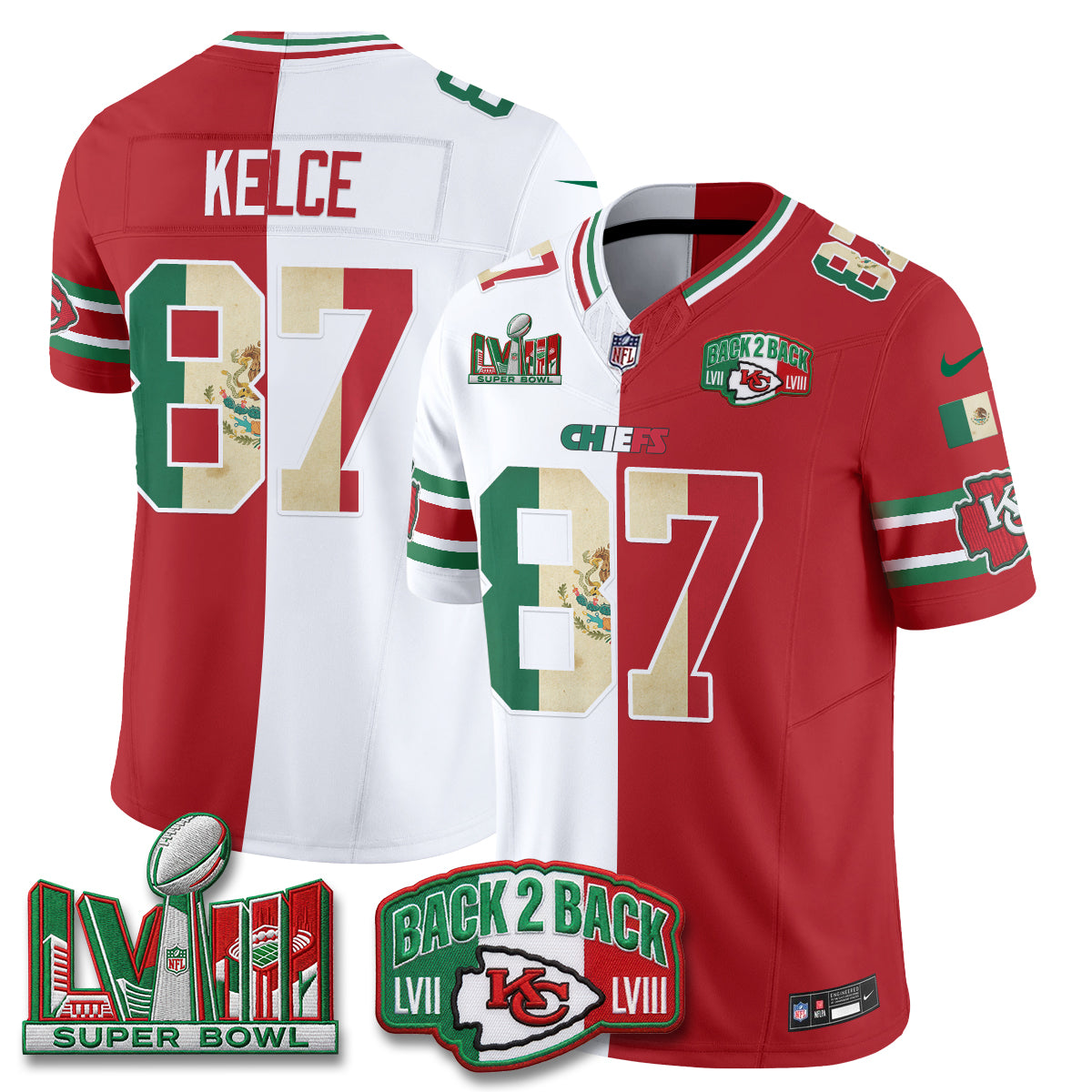 Kansas City Chiefs Mexico Split Edition Vapor Jersey - Stitched