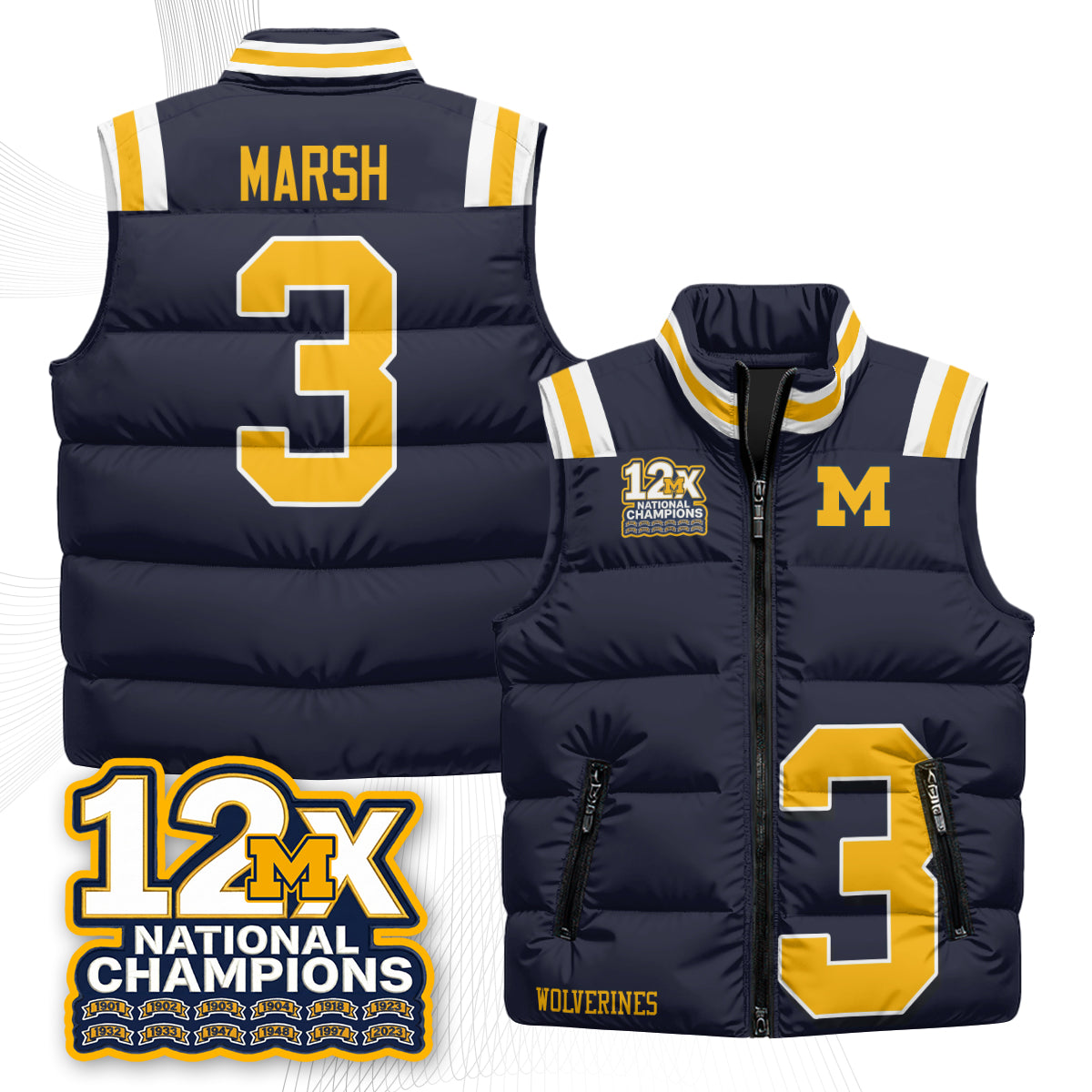 MICH 12X Champs Puffer Vest - Printed