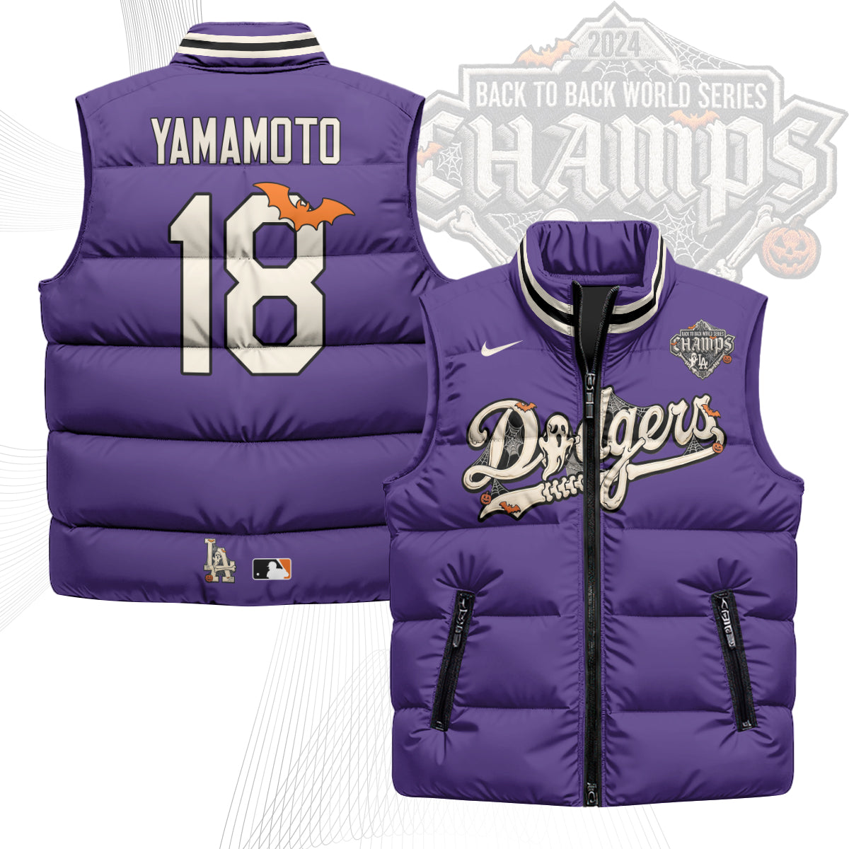 Los Angeles Dodgers Halloween 2026 Unisex Puffer Vest - Printed
