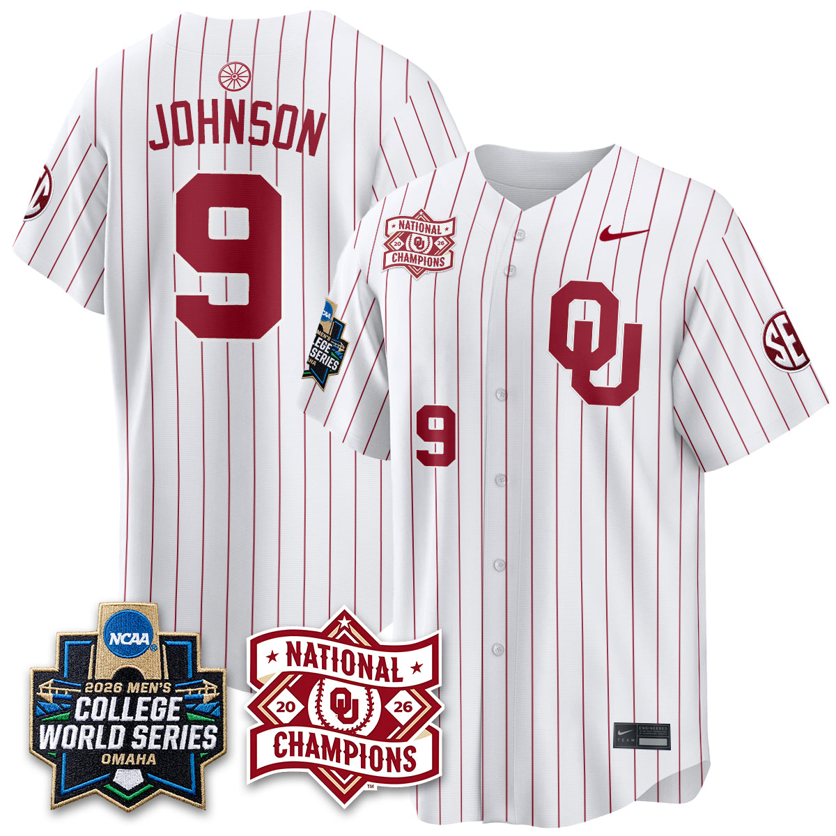 Oklahoma Sooners 2026 NCAA Baseball Men's College World Series Champions Vapor Jersey - Stitched
