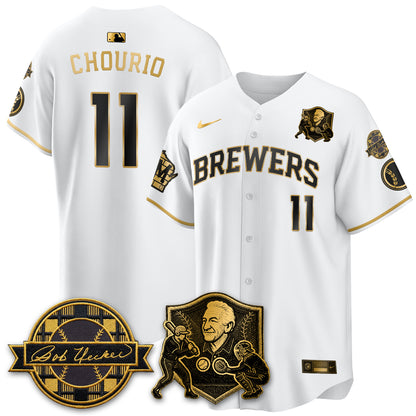 MIL Bob Uecker - 54 Seasons for Brewers' Vapor Limited Gold Jersey - All Stitched