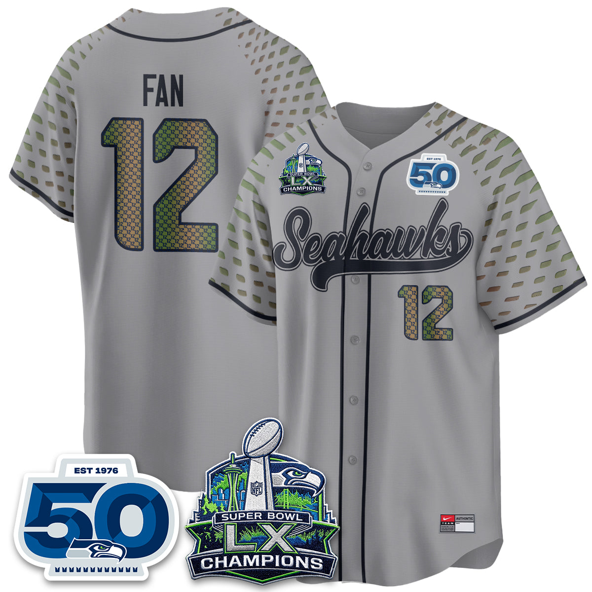 Seattle Seahawks SB LX Champs Vapor Baseball Jersey - Stitch