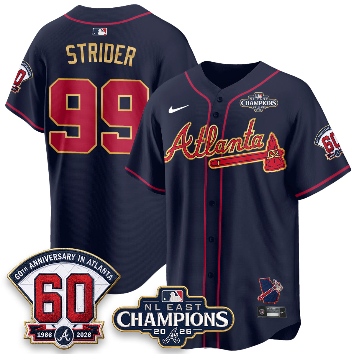 Atlanta Braves 2026 NL East Champs Gold Edition Vapor Jersey - Stitched