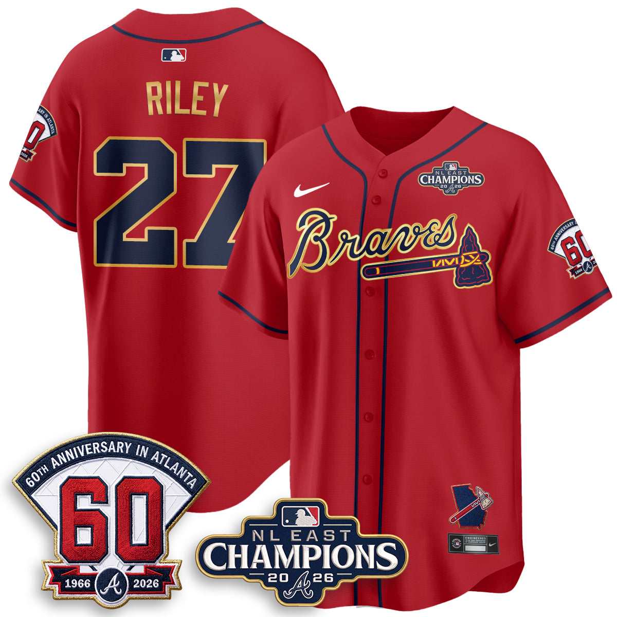 Atlanta Braves 2026 NL East Champs Gold Edition Vapor Jersey - Stitched