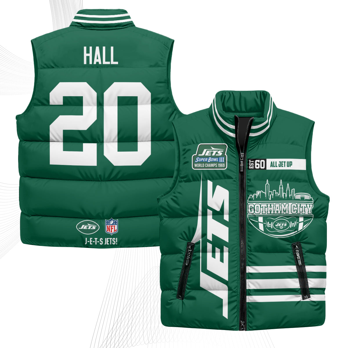 New York Jets Gotham City Puffer Vest - Printed