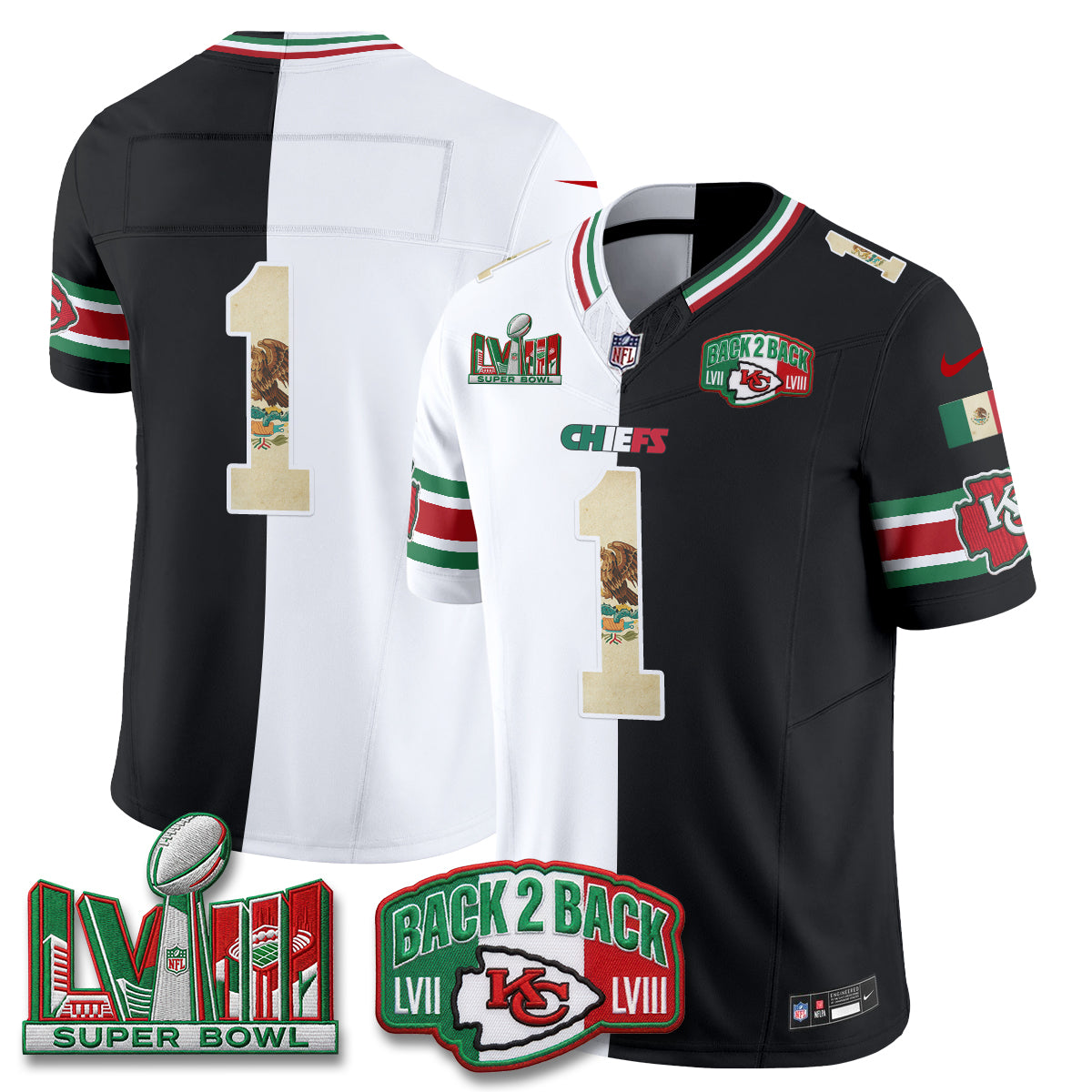 Kansas City Chiefs Mexico Split Edition Vapor Jersey - Stitched