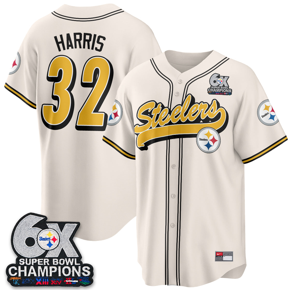 Pittsburgh Steelers 6x SBowl Baseball Vapor Jersey - Stitched