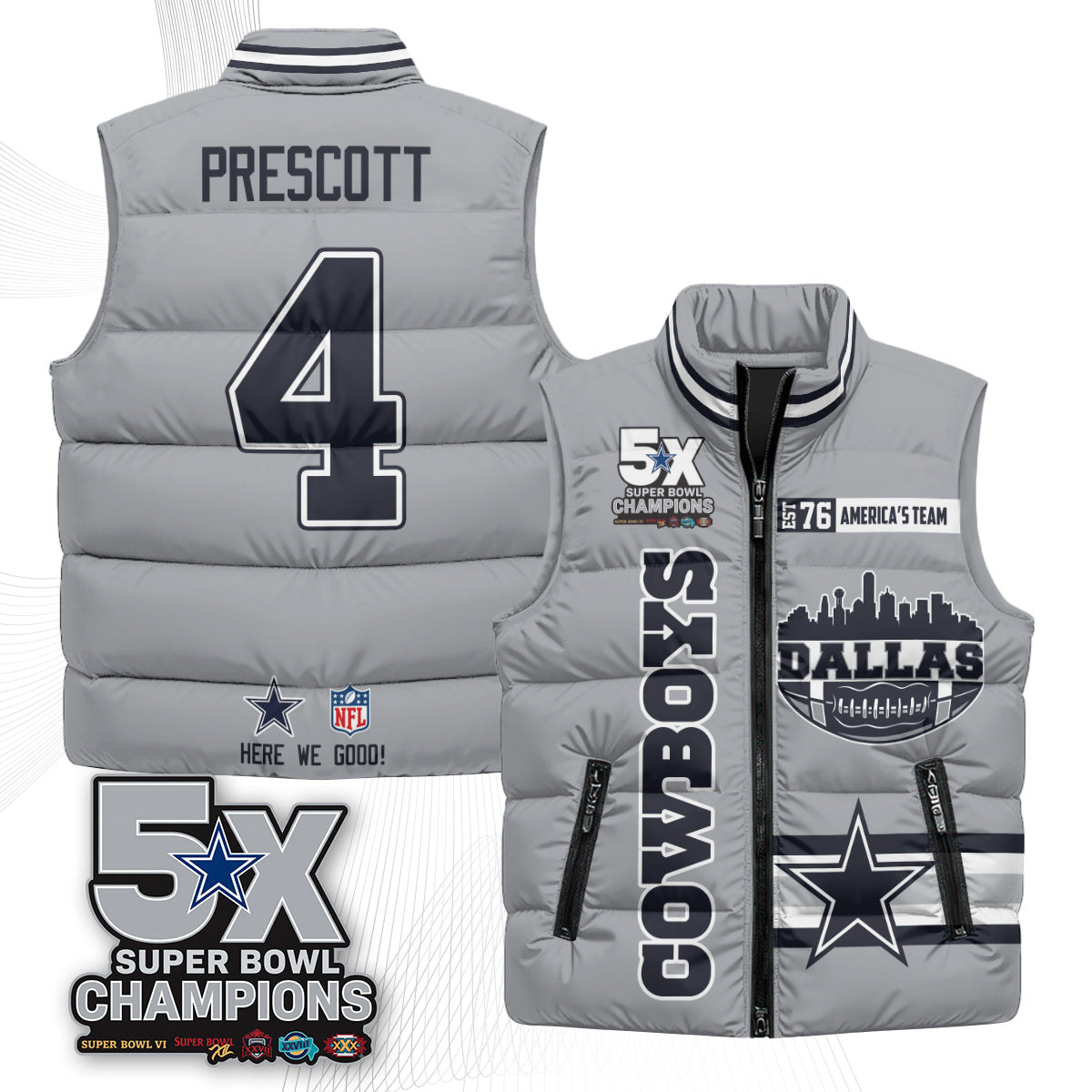 DAL "America's Team" Puffer Vest - Printed