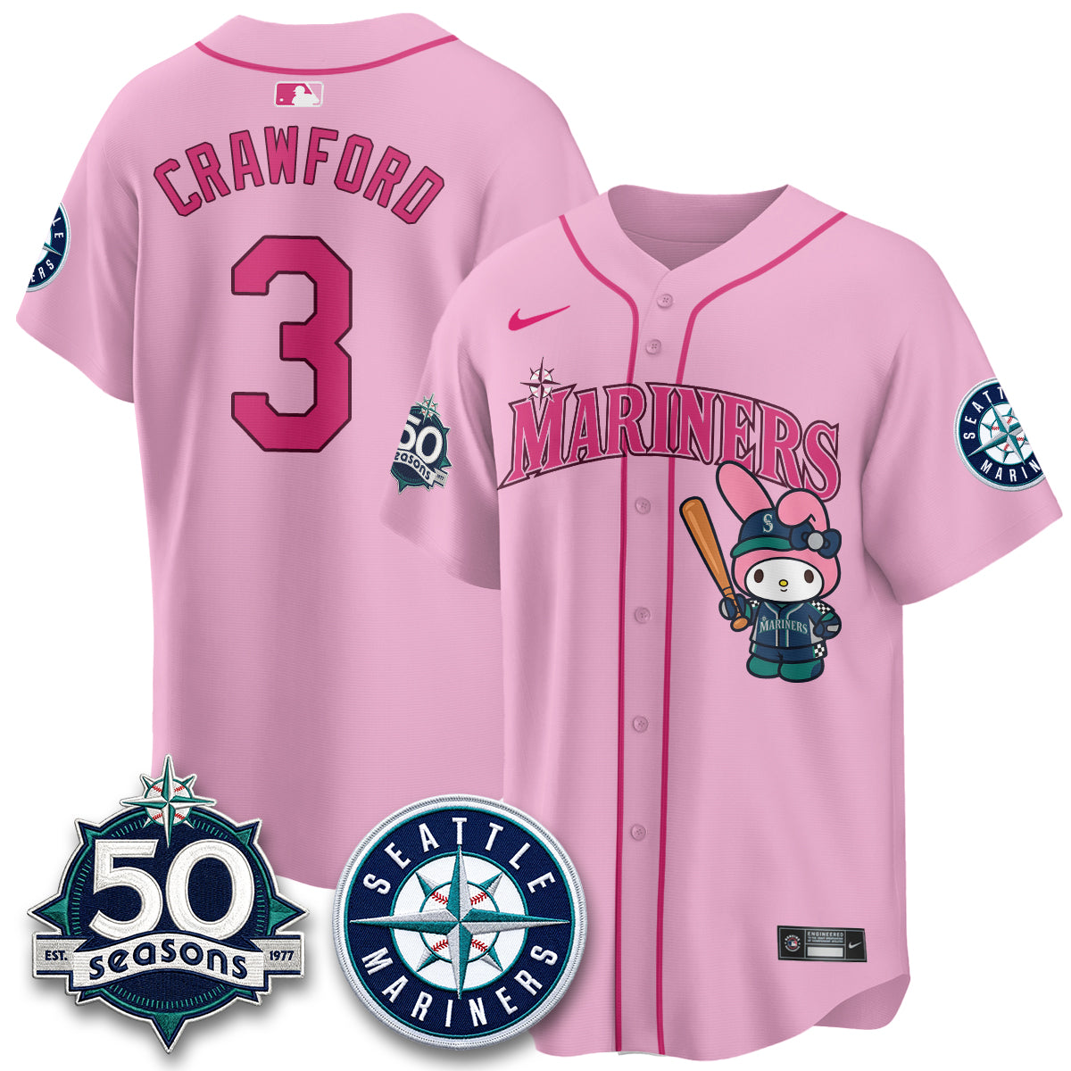 Seattle Mariners x  Pink Sanrio Friend Vapor Jersey - Stitched