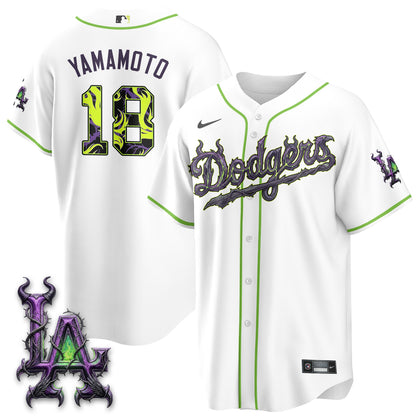 Los Angeles Dodgers Villains Halloween - Horned Queen Vapor Jersey- Stitched