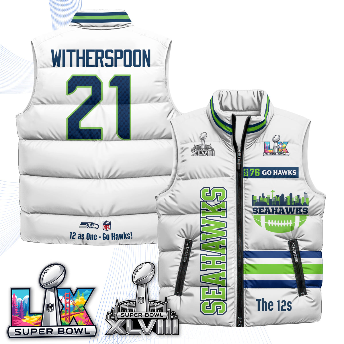 Seattle Seahawks "Go Hawks" Edition Puffer Vest - Printed
