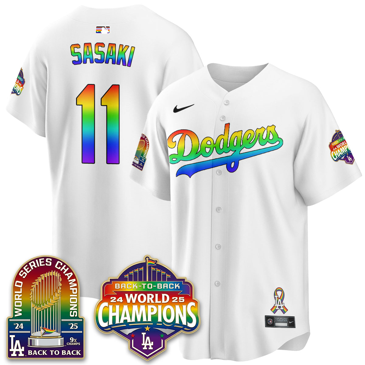Los Angeles Dodgers Happy Pride Month Vapor Jersey - Stitched