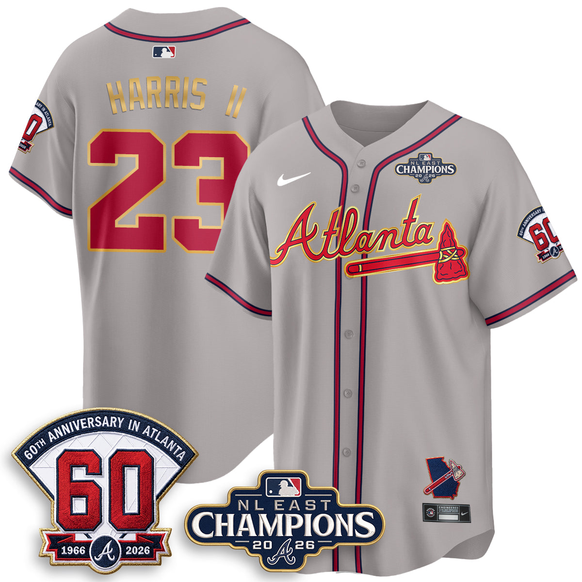 Atlanta Braves 2026 NL East Champs Gold Edition Vapor Jersey - Stitched