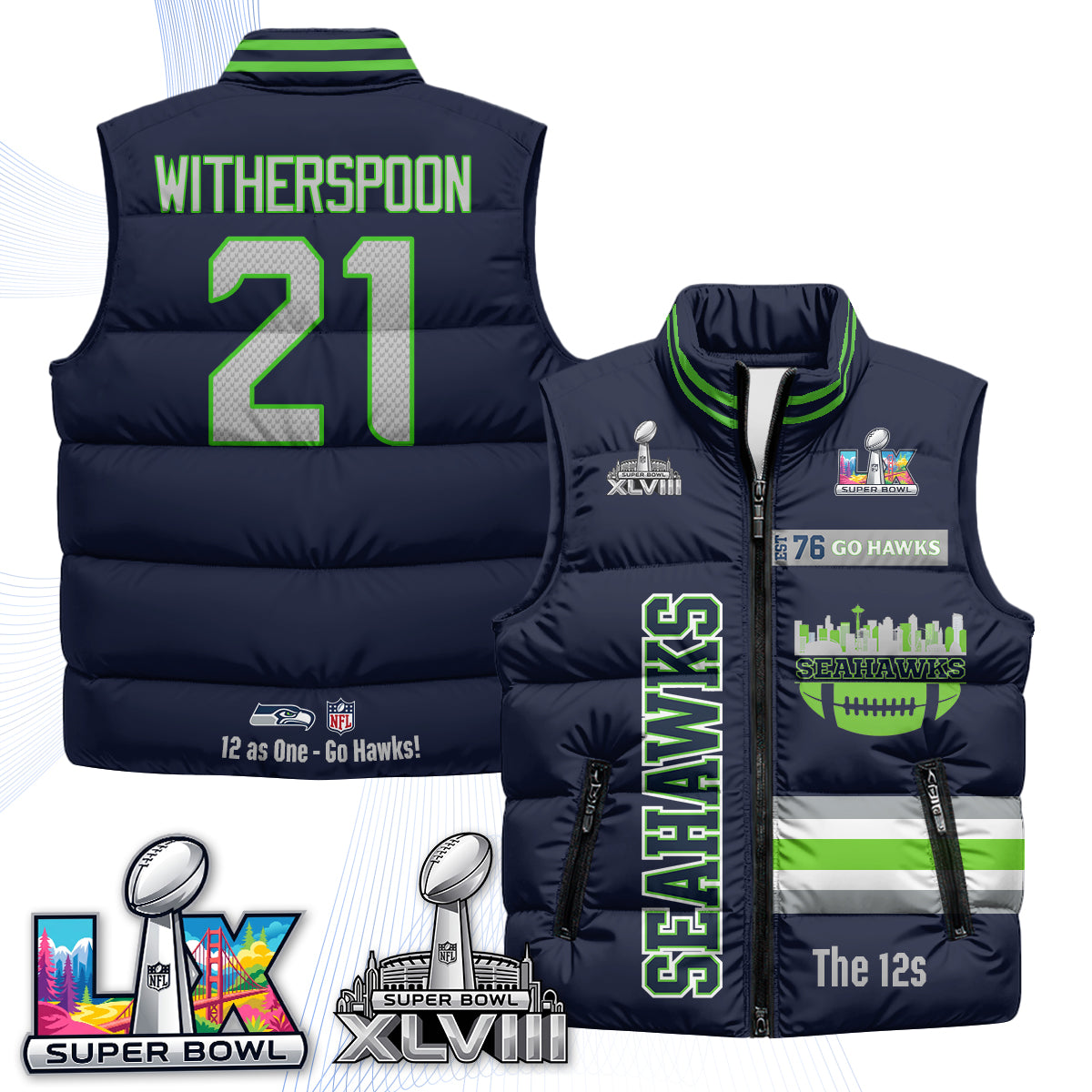 Seattle Seahawks "Go Hawks" Edition Puffer Vest - Printed