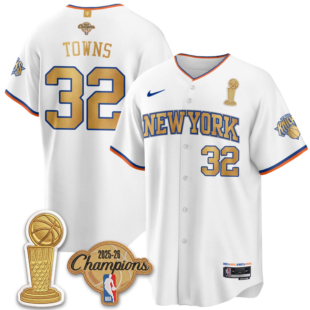 New York Knicks Champions Night Baseball Vapor Jersey - Stitched