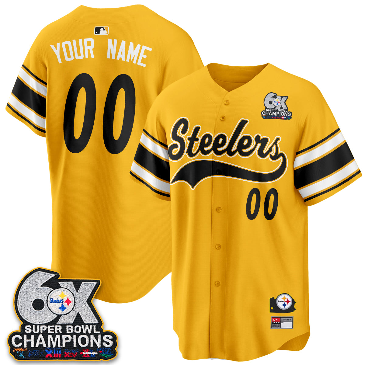 Pittsburgh Steelers 6X Champs Throwback Baseball Custom Vapor Jersey - Stitched