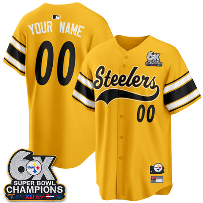 Pittsburgh Steelers 6X Champs Throwback Baseball Custom Vapor Jersey - Stitched