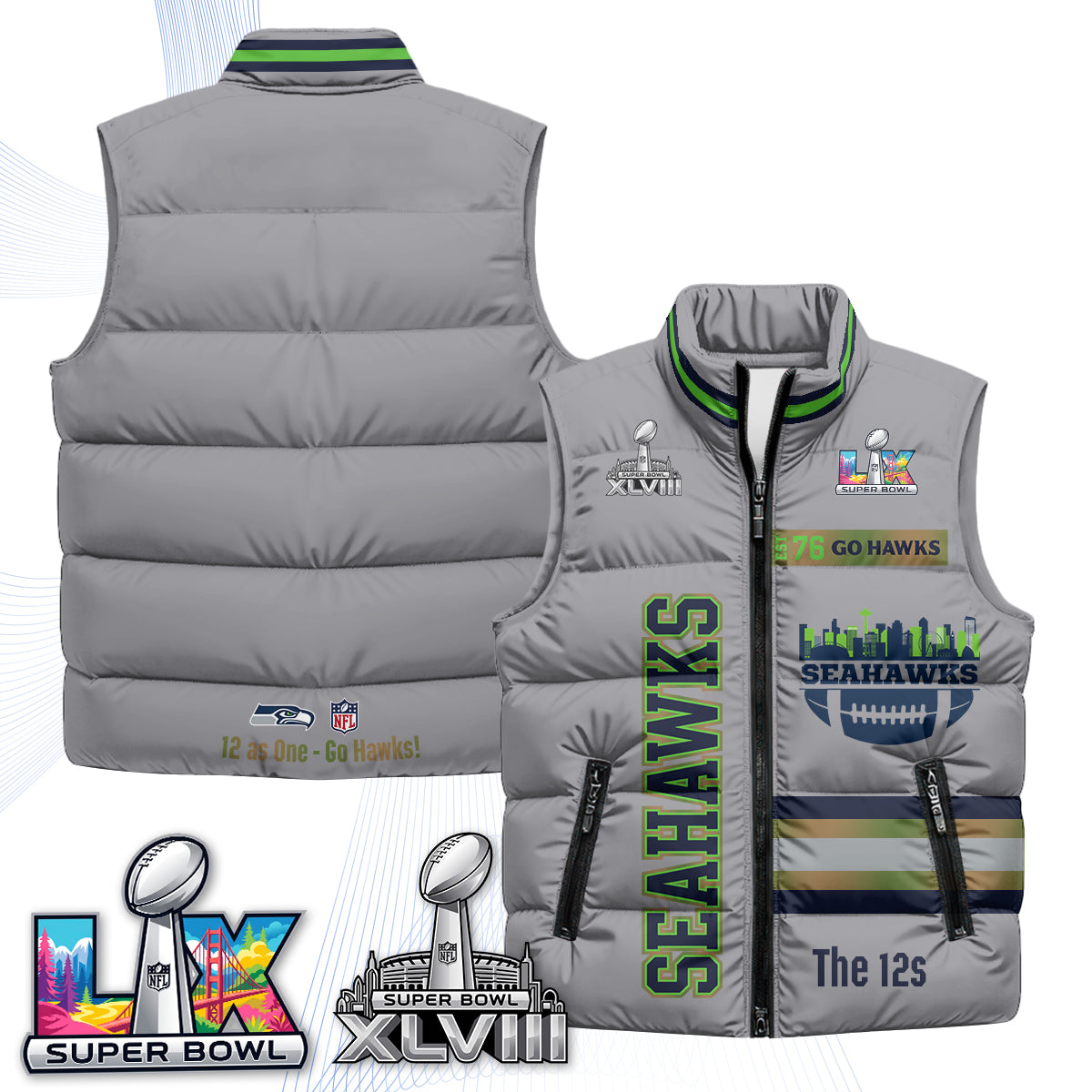 Seattle Seahawks "Go Hawks" Edition Puffer Vest - Printed