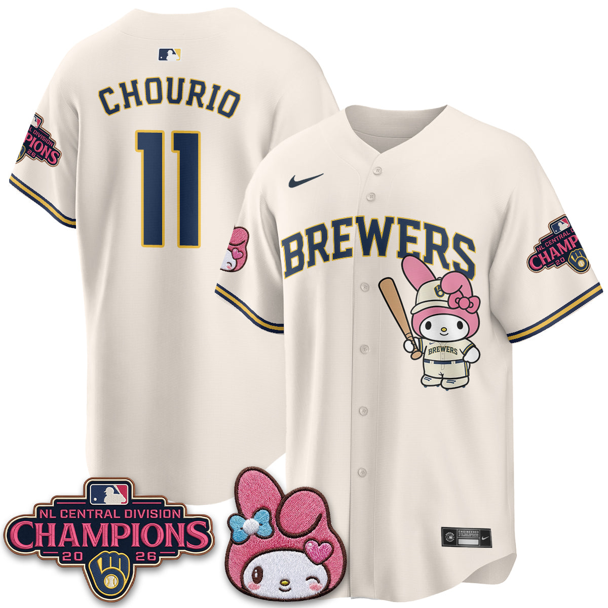 Milwaukee Brewers NL Central Champs x Pink Sanrio Friend  Vapor Jersey - Stitched