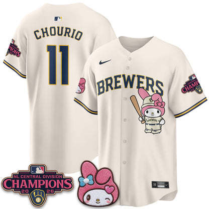 Milwaukee Brewers NL Central Champs x Pink Sanrio Friend  Vapor Jersey - Stitched