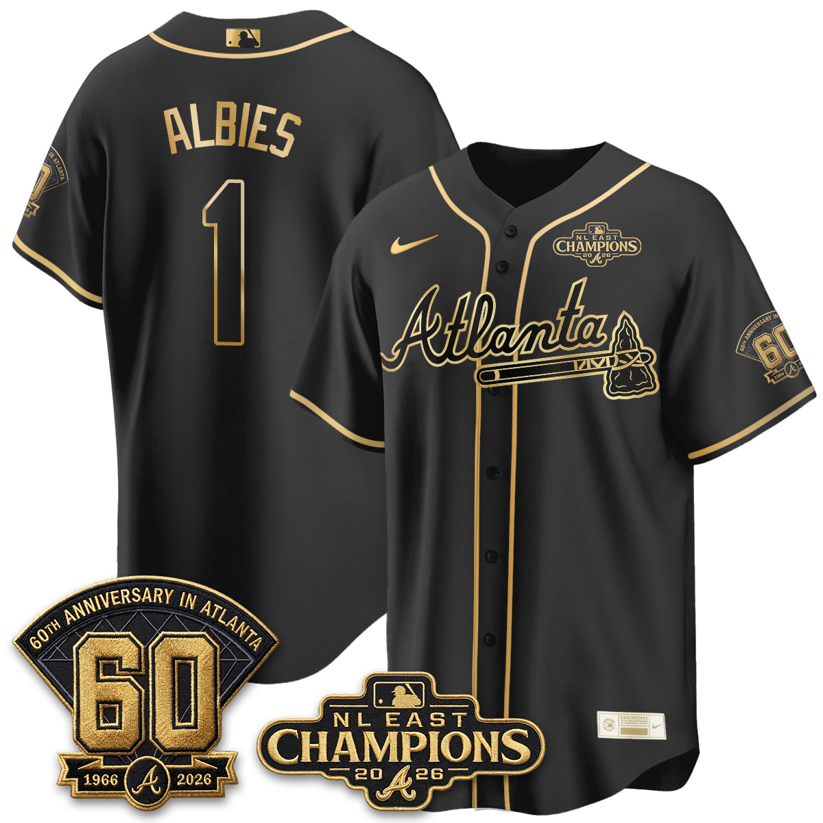 Atlanta Braves 2026 NL East Champs Gold Edition Vapor Jersey - Stitched