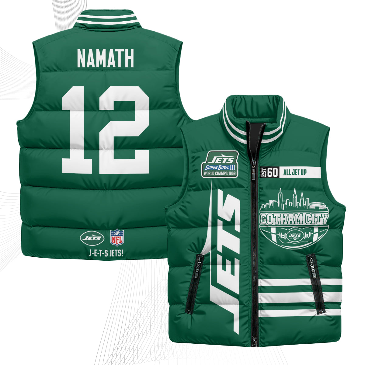 New York Jets Gotham City Puffer Vest - Printed