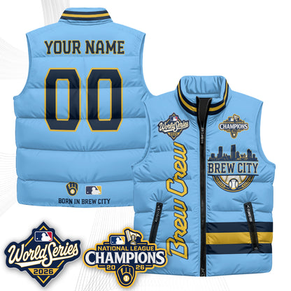 Milwaukee Brewers 2026 NL Champions Custom Puffer Vest - Printed