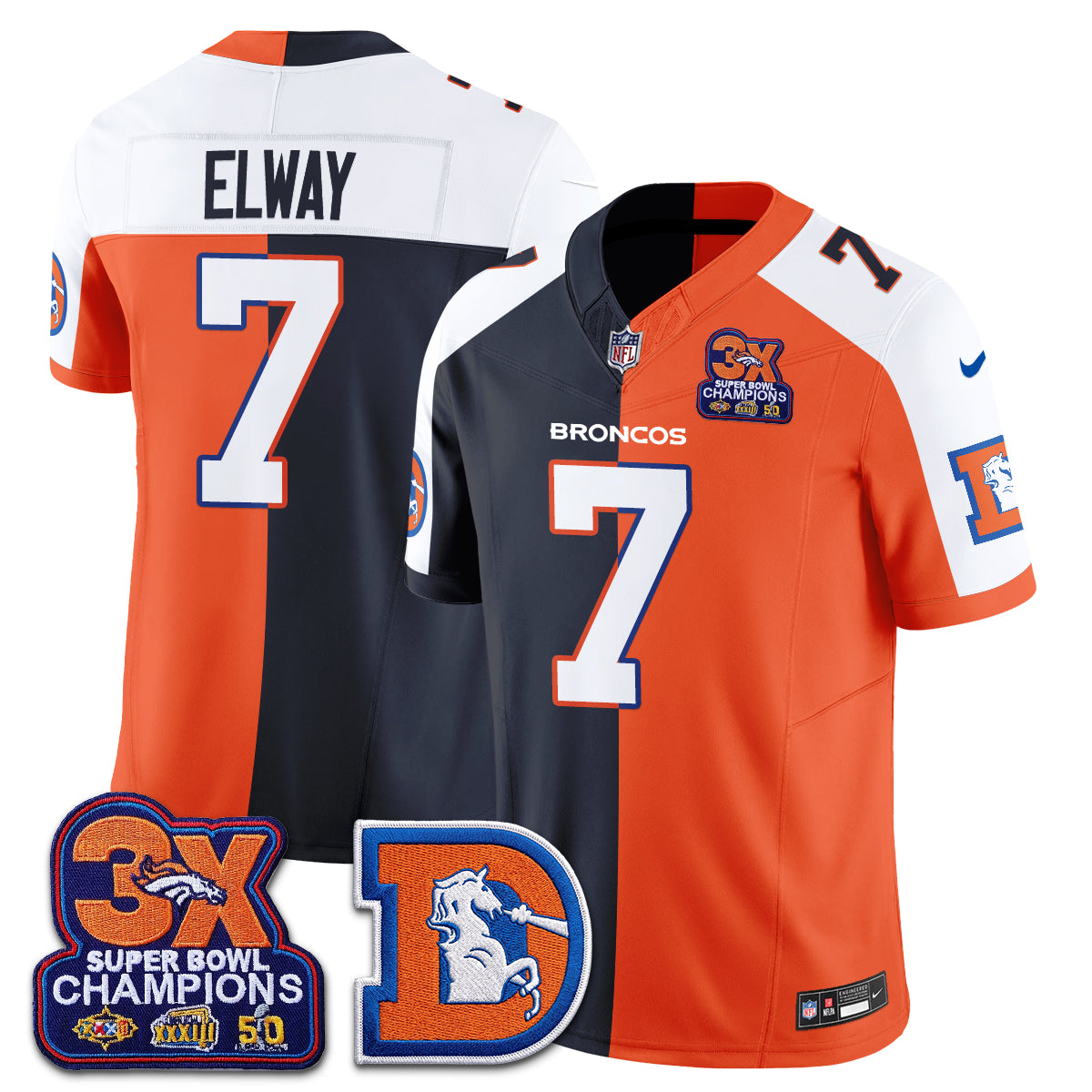 Denver Broncos Throwback Split Vapor Jersey - Stitched