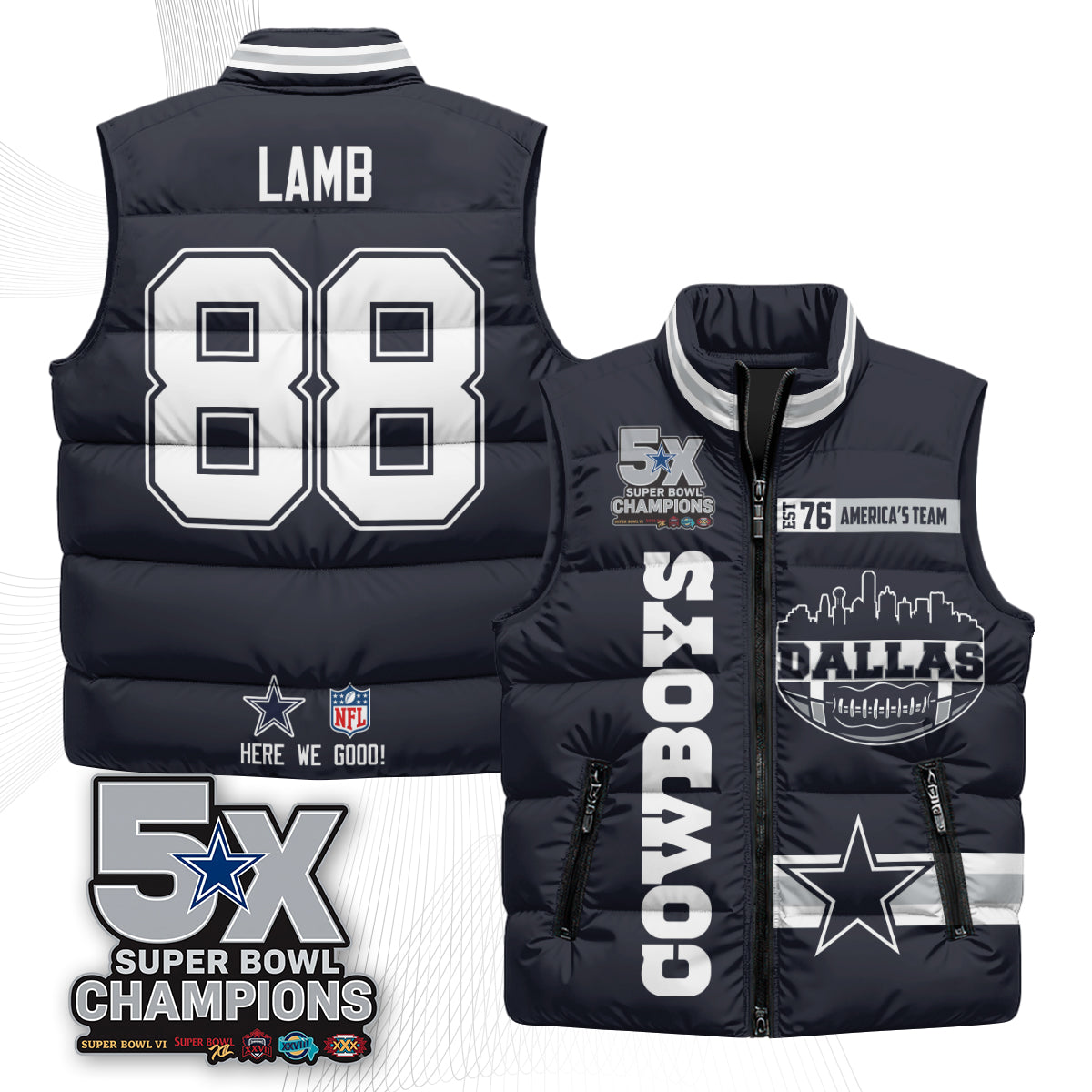 DAL "America's Team" Puffer Vest - Printed