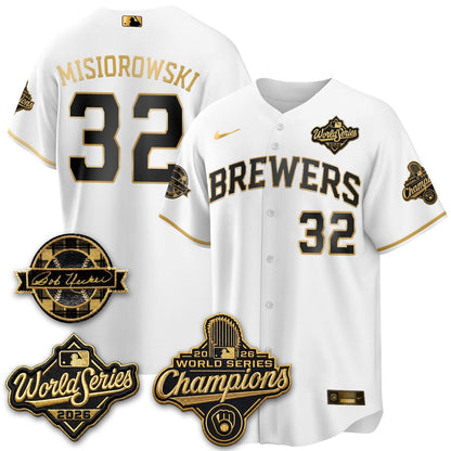 MIL 2026 WS Champions - Bob Uecker Patch Cream Jersey - Stitched (#24)