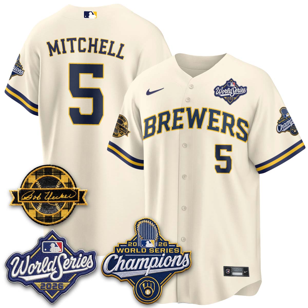 MIL 2026 WS Champions - Bob Uecker Patch Cream Jersey - Stitched (#24)