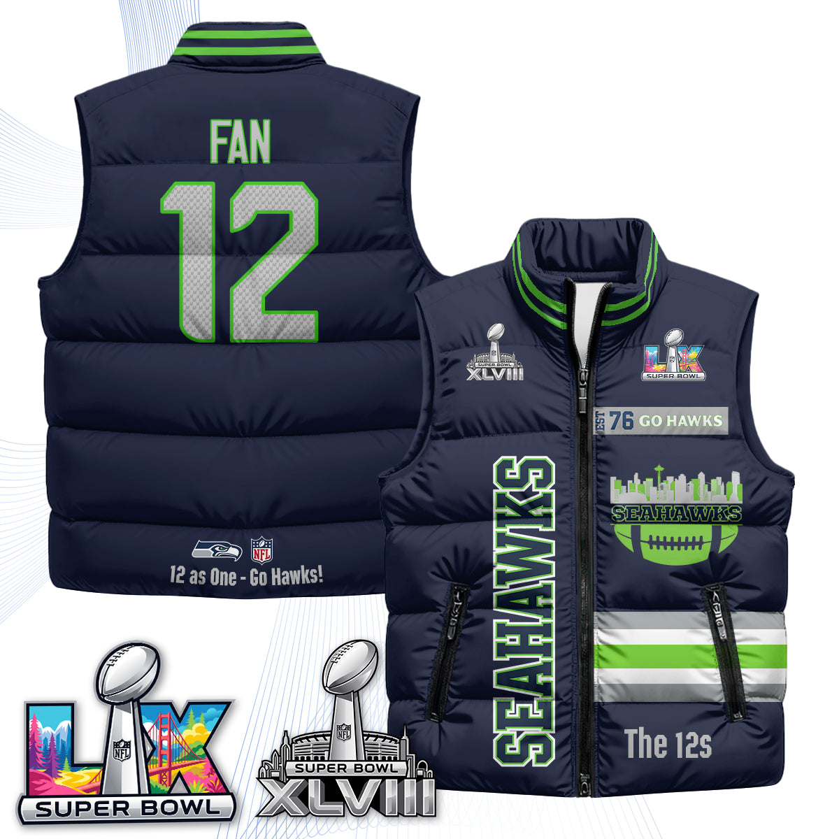 Seattle Seahawks "Go Hawks" Edition Puffer Vest - Printed
