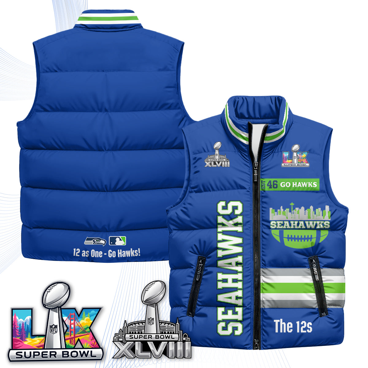 Seattle Seahawks "Go Hawks" Edition Puffer Vest - Printed