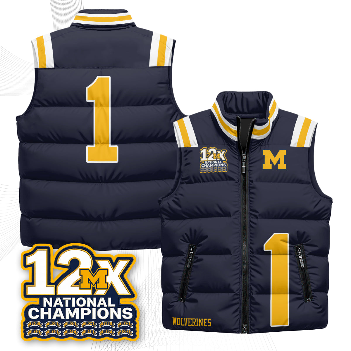 MICH 12X Champs Puffer Vest - Printed