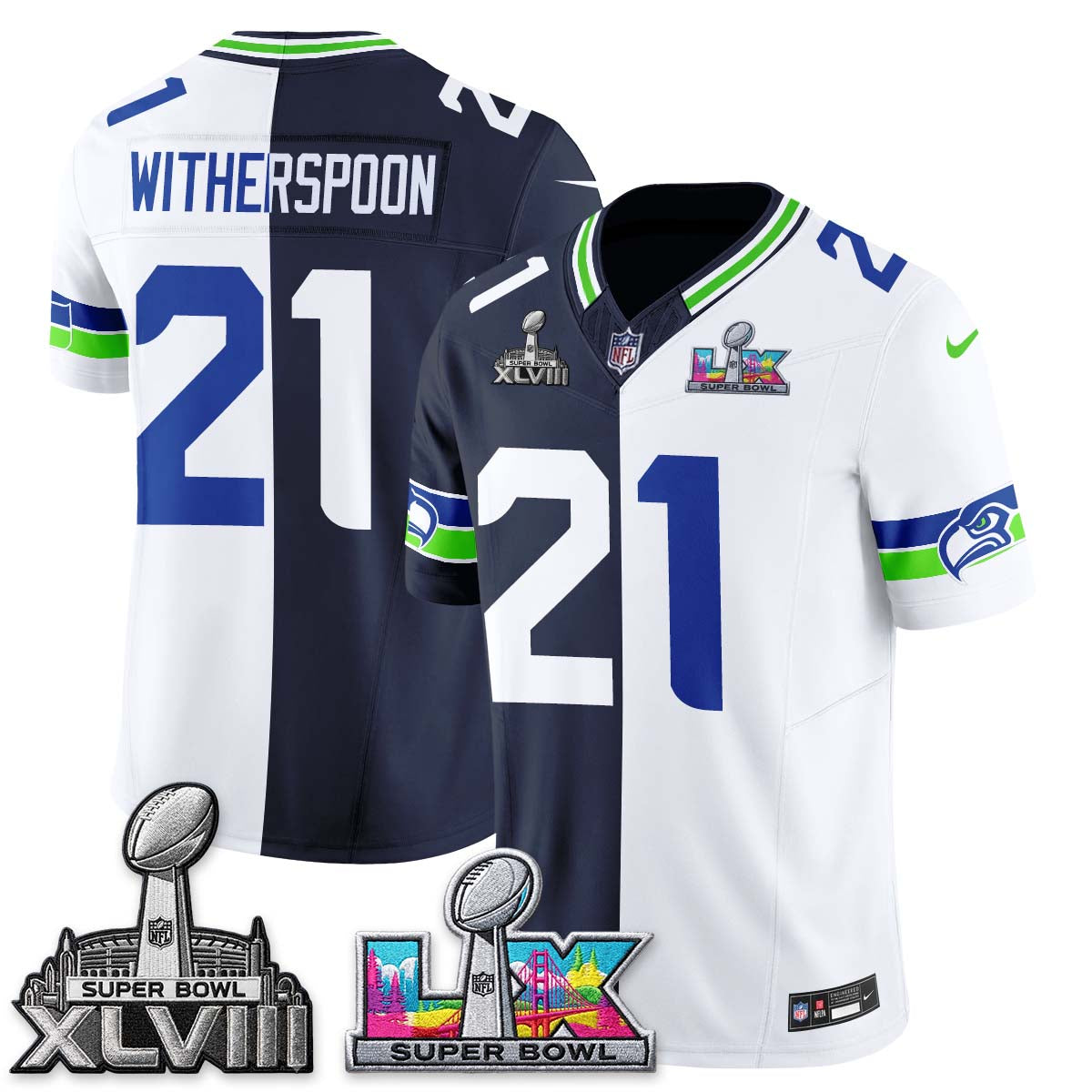 Seattle Seahawks Throwback 2 SB Patches Vapor Jersey - Stitched