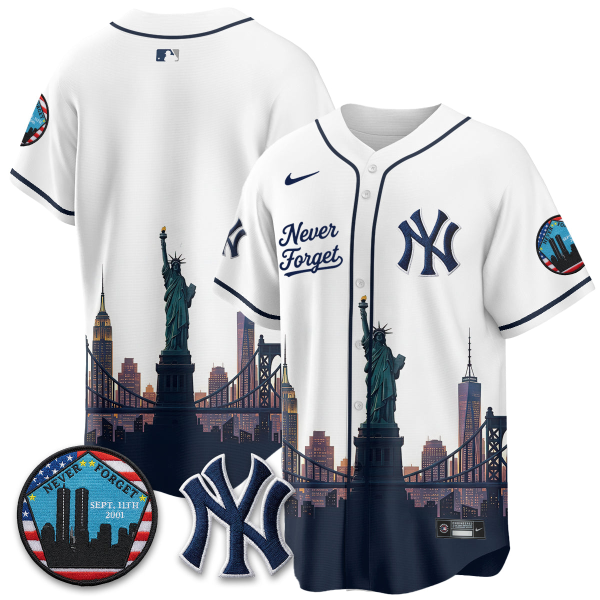 NYY Skyline Never Forget 9/11 Memorial Edition Vapor Jersey - Stitched