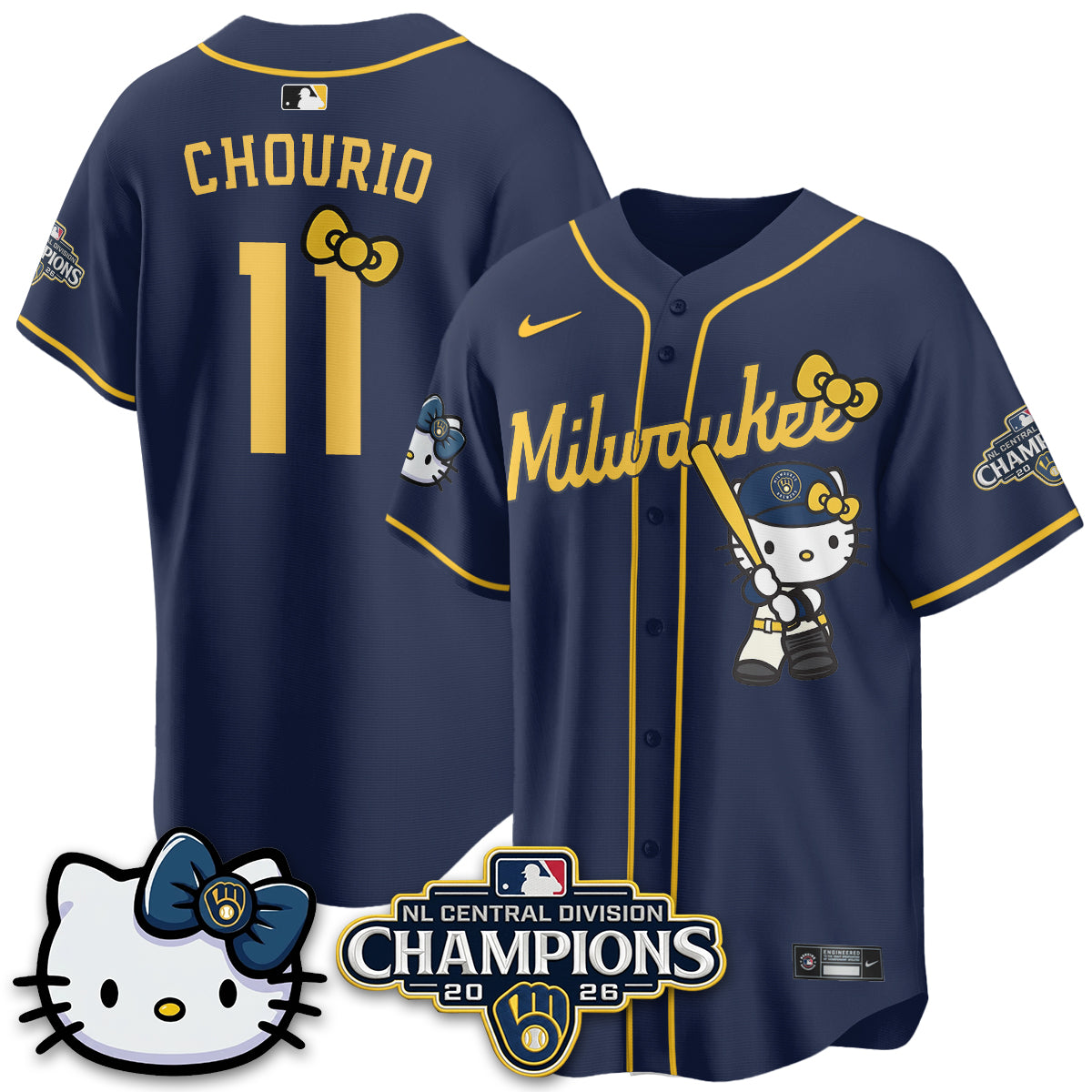 Milwaukee Brewers NL Central Champs x Meow KT Vapor Jersey - Stitched