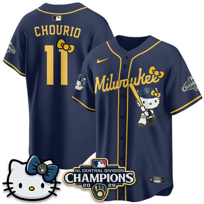 Milwaukee Brewers NL Central Champs x Meow KT Vapor Jersey - Stitched