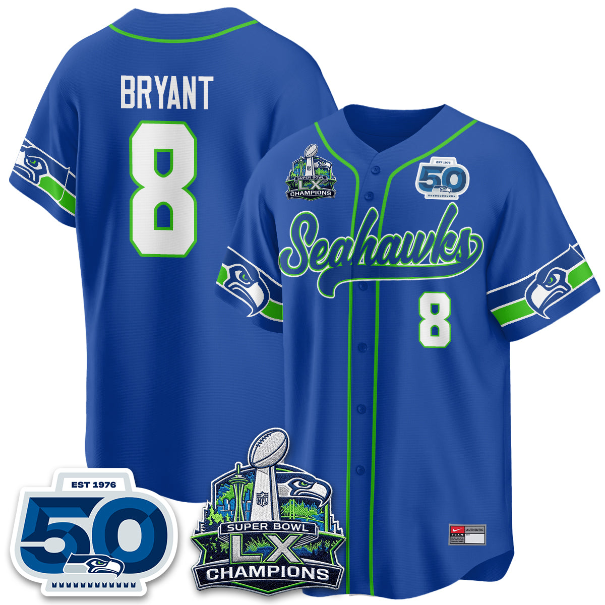 Seattle Seahawks SB LX Champs Vapor Baseball Jersey - Stitch