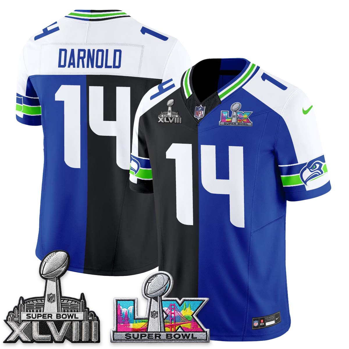 Seattle Seahawks Throwback 2 SB Patches Vapor Jersey - Stitched