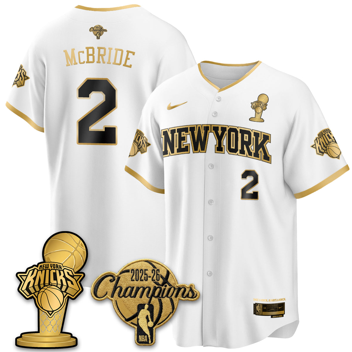 NYK 2026 NBA Champions Vapor Black Gold Jersey - Stitched