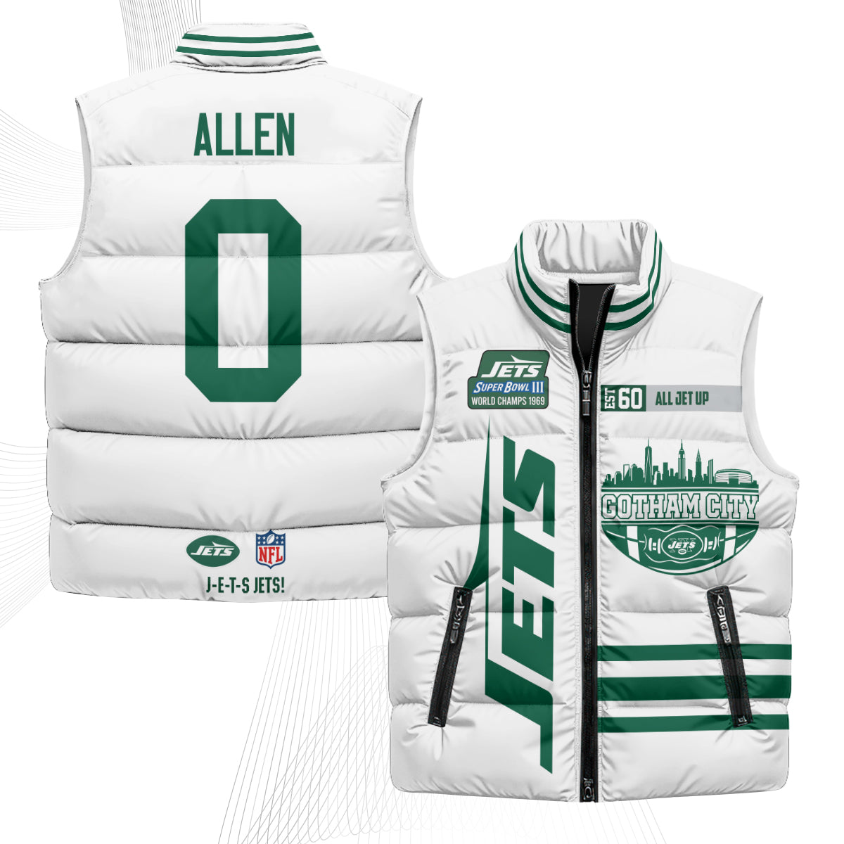 New York Jets Gotham City Puffer Vest - Printed