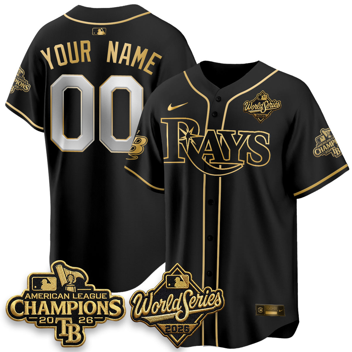 TB 2026 AL Champions Black Gold Edition Custom Vapor Jersey V2- Stitched