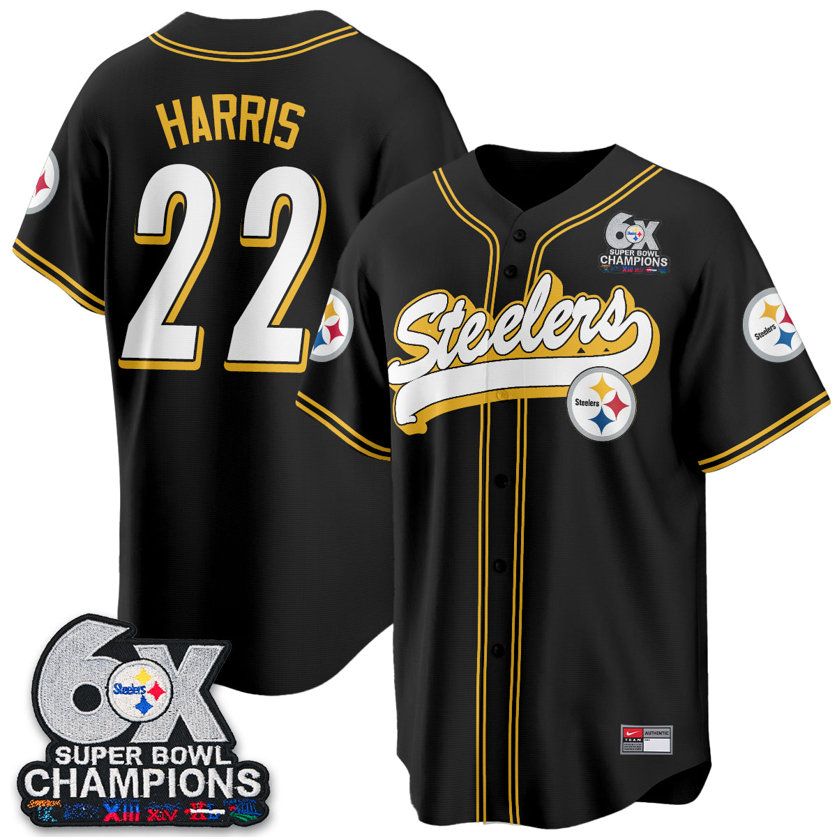 Pittsburgh Steelers 6x SBowl Baseball Vapor Jersey - Stitched