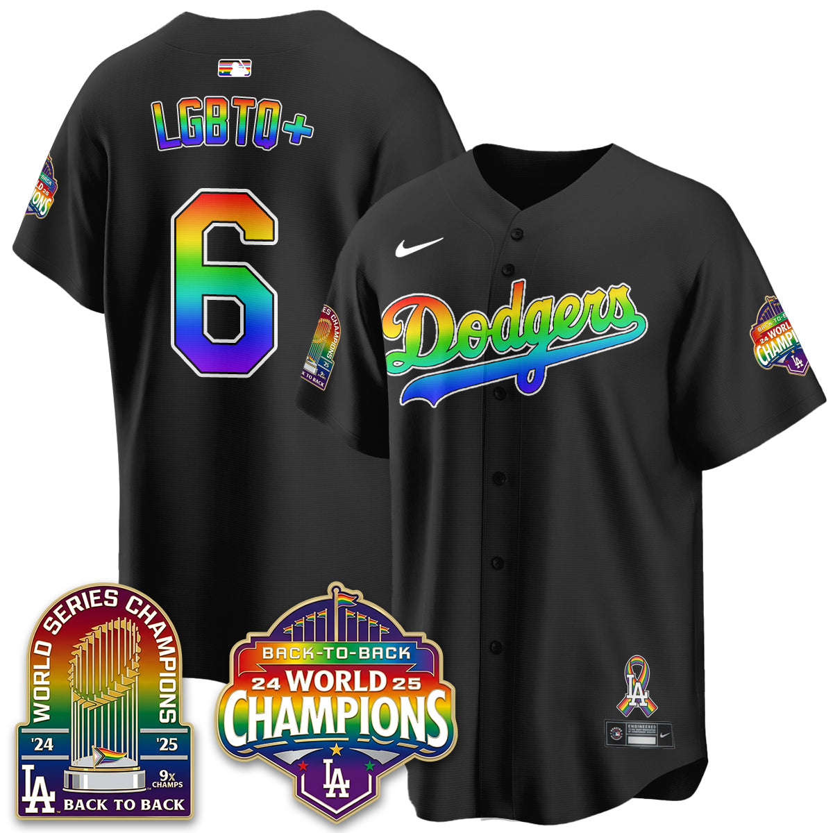 Los Angeles Dodgers Happy Pride Month Vapor Jersey - Stitched