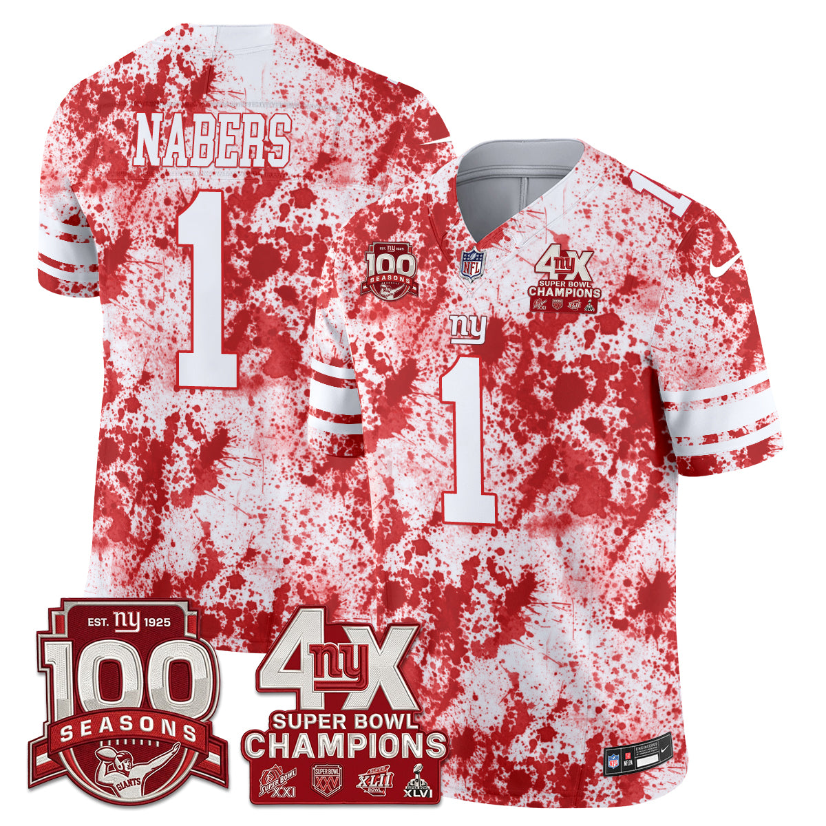 New York Giants 4X Champs Blood Splash Edition Vapor Jersey - Stitched